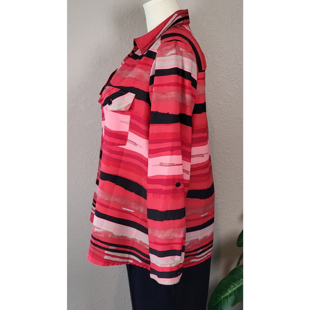 ELEMENTZ Plus Size Dressy Button Up Top | Red and Black | Size 2X or Size 18/20 - Picture 6 of 10